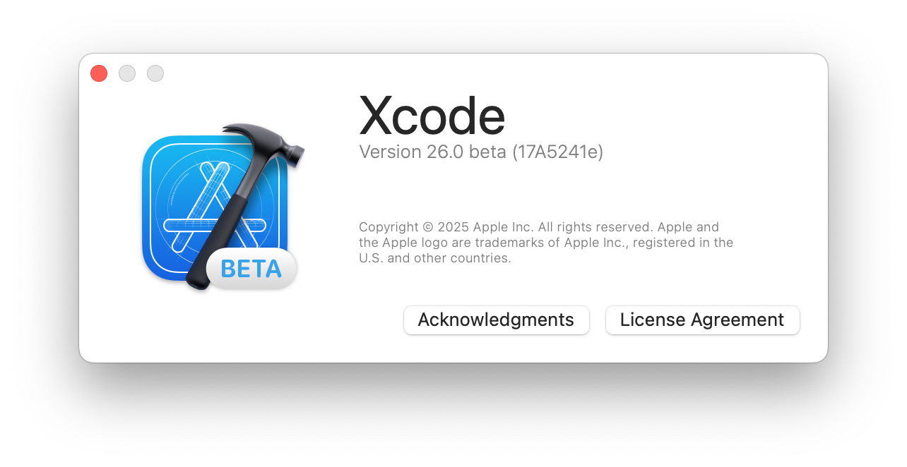 Screenshot of the Xcode 26 about screen