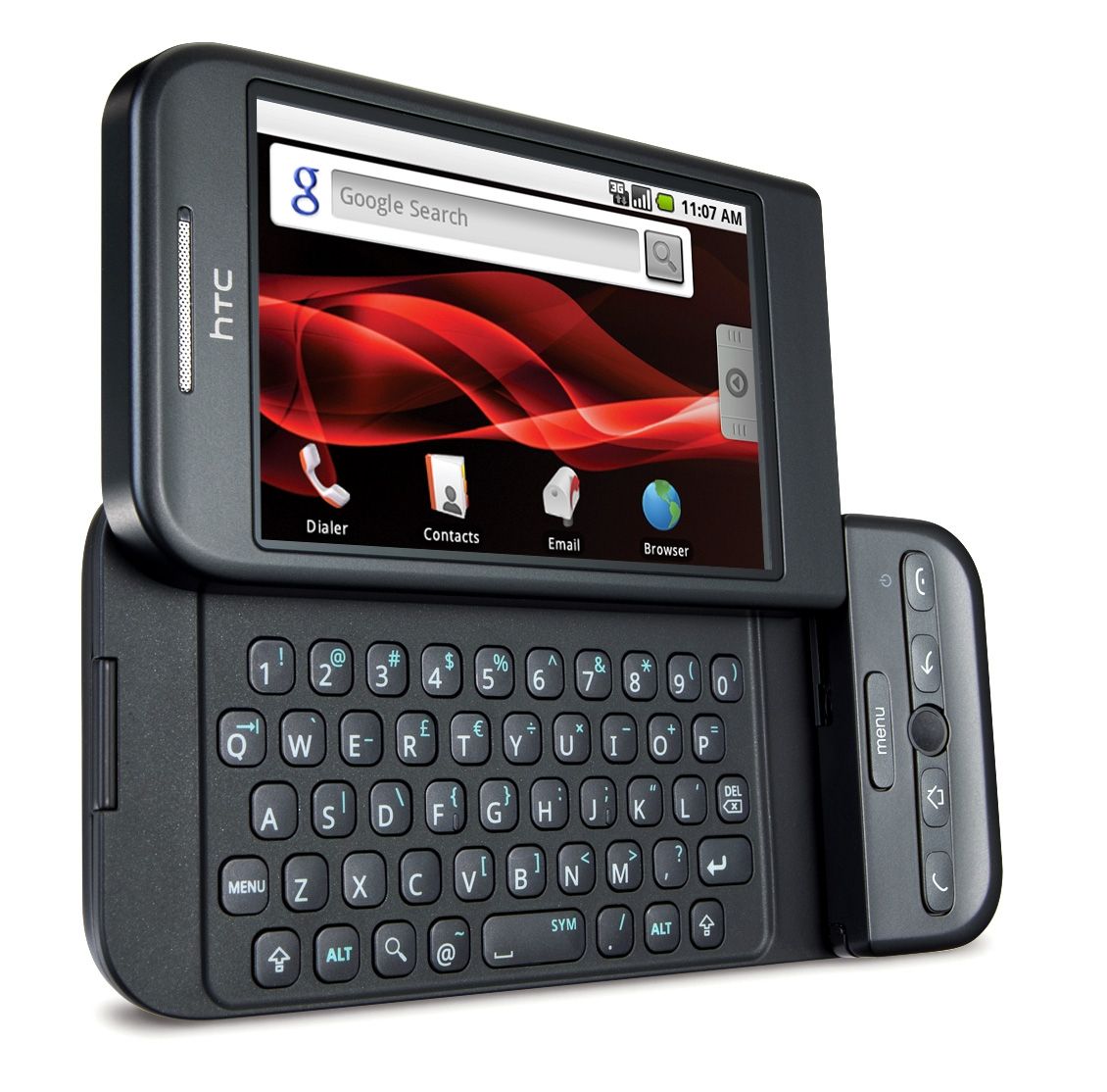 A picture of a HTC Dream I stole from the internet. Or at least I think it’s a HTC Dream, I’ve never seen one in person and my only knowledge of it is that it ran Android and probably had a root shell connected to the keyboard